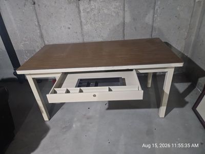 Vintage Metal Desk with Wood Grain Top