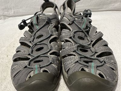 Keen women’s size 10 gray with mint, green trim, slim style, hiking sandals