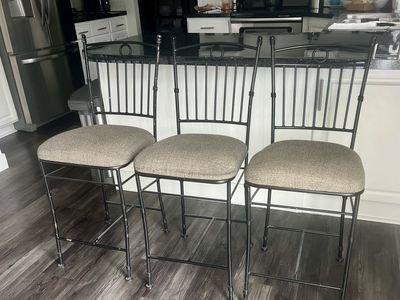 Three Counter Height Rod Iron Barstools