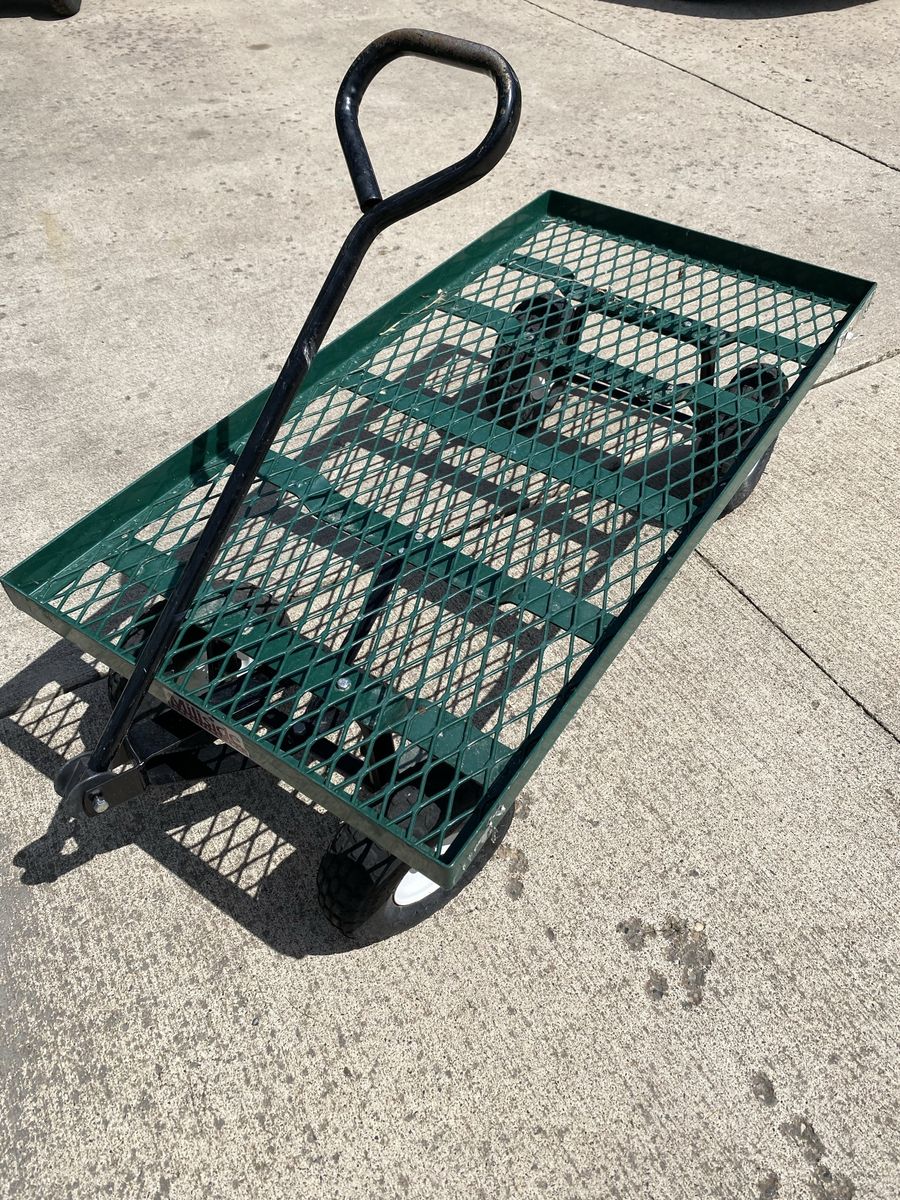 Heavy-Duty Steel Mesh Garden Cart Flatbed Wagon with Pull Handle