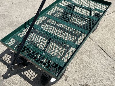 Heavy-Duty Steel Mesh Garden Cart Flatbed Wagon with Pull Handle