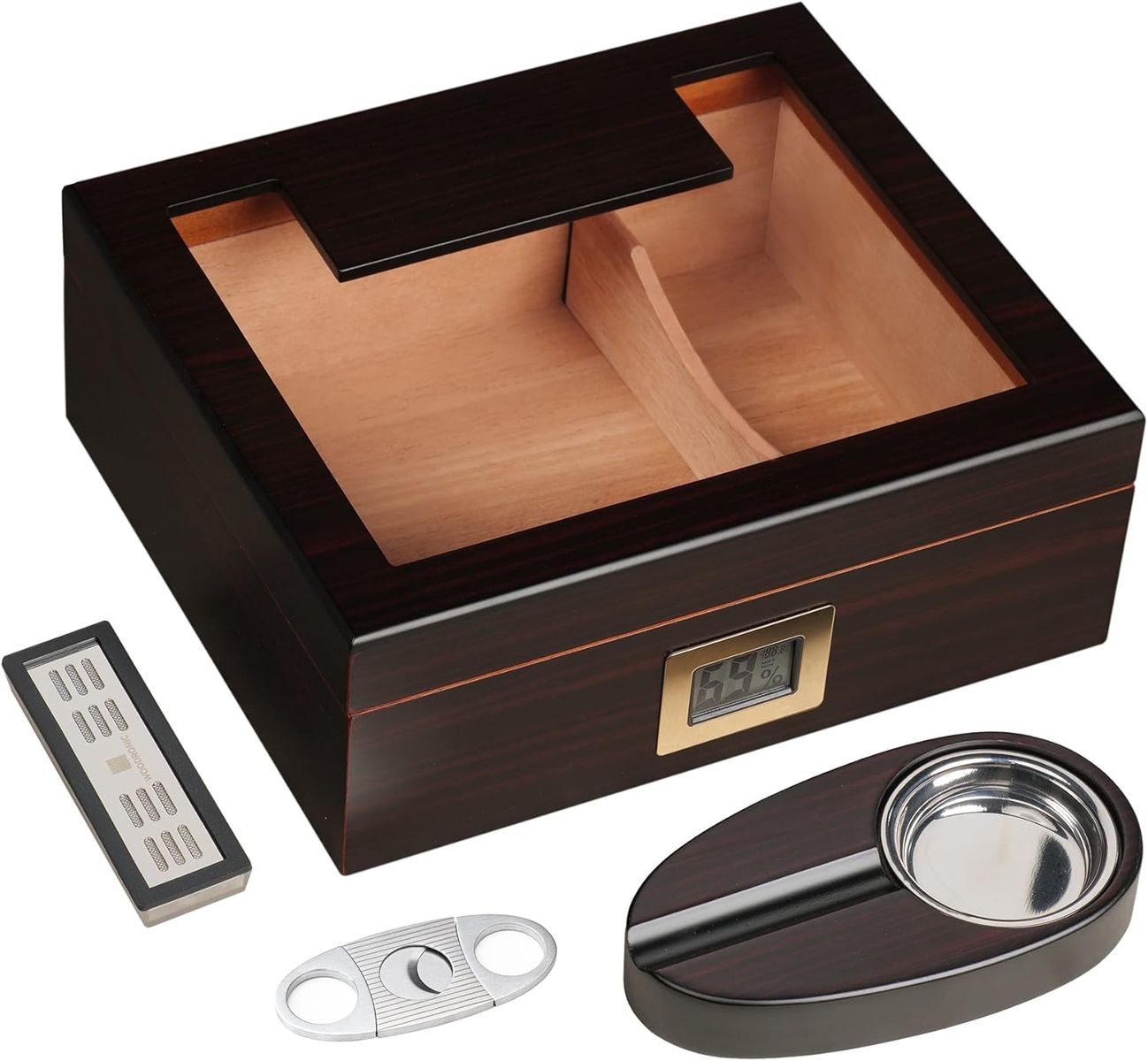 Woodronic Cigar Humidor for 50 Counts with Digital Hygrometer, Spanish Cedar Lined & Divider