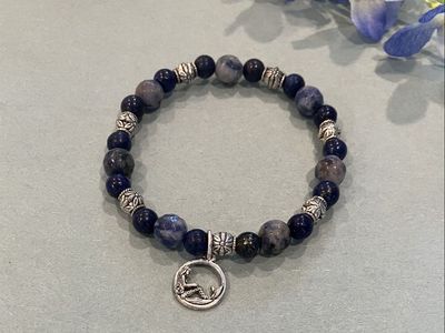 Lapis & Sodalite Gemstone Beaded Stretch Charm Bracelet