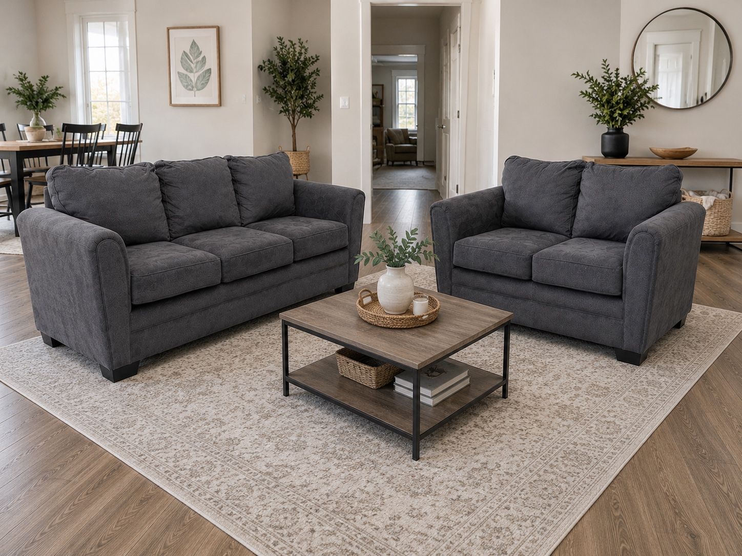 WILLING TO NEGOTIATE! Living Room Sofa and Loveseat Set - Dark Grey Fabric Couch Set