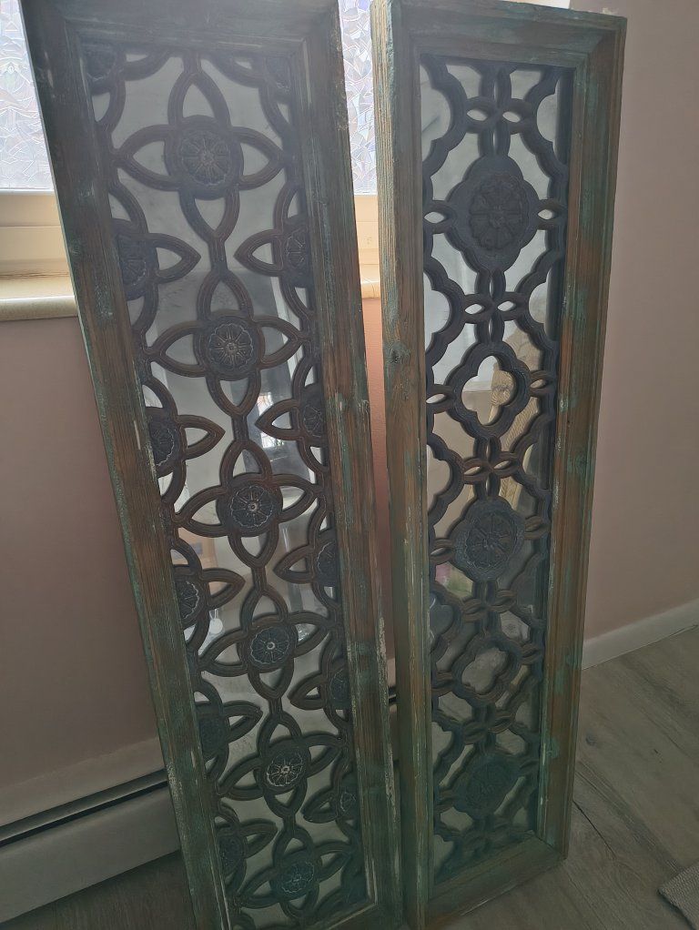 Benzara Floral Hand Carved Wooden Wall MirrorPanel