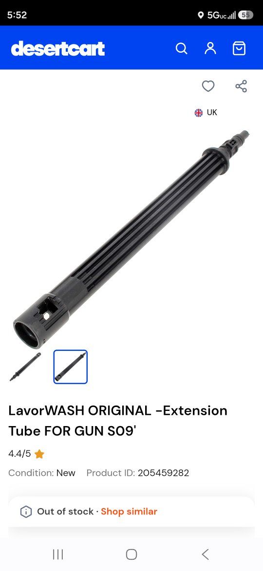 LavorWASH ORIGINAL Pressure Washer Extension Tube for GUN S09 - Black replacement