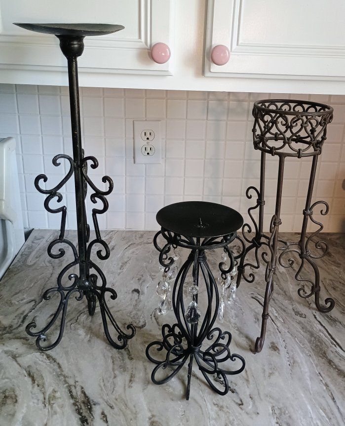 Set of 3 Wrought Iron Candle Holders