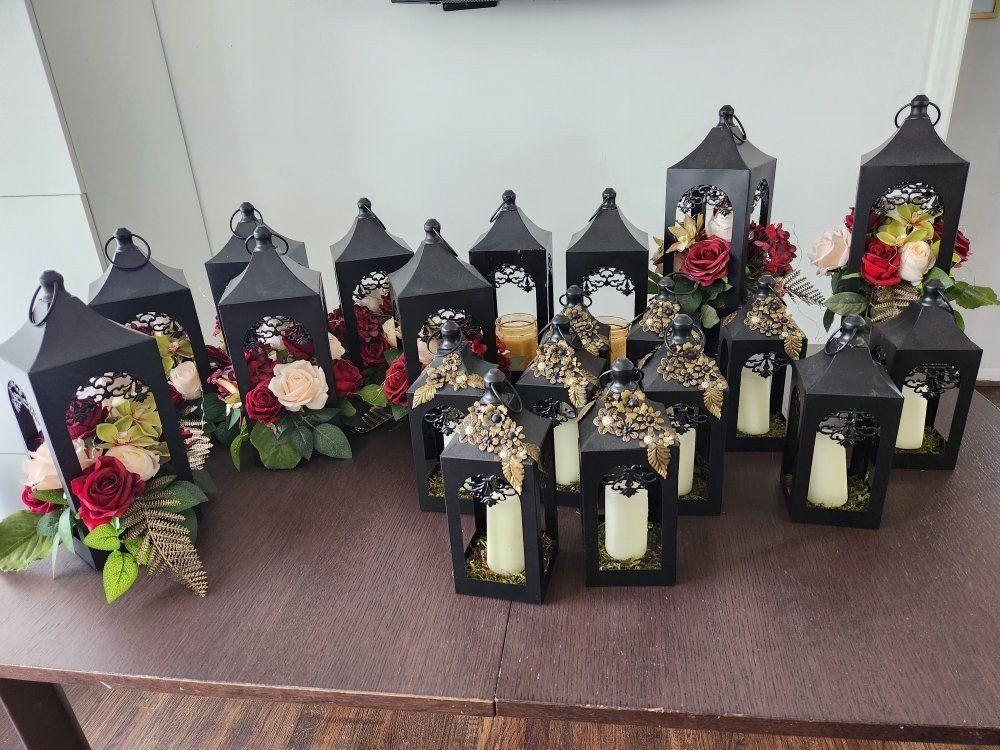 20 Black Lanterns table decor burgundy cream gothic dark romance wedding