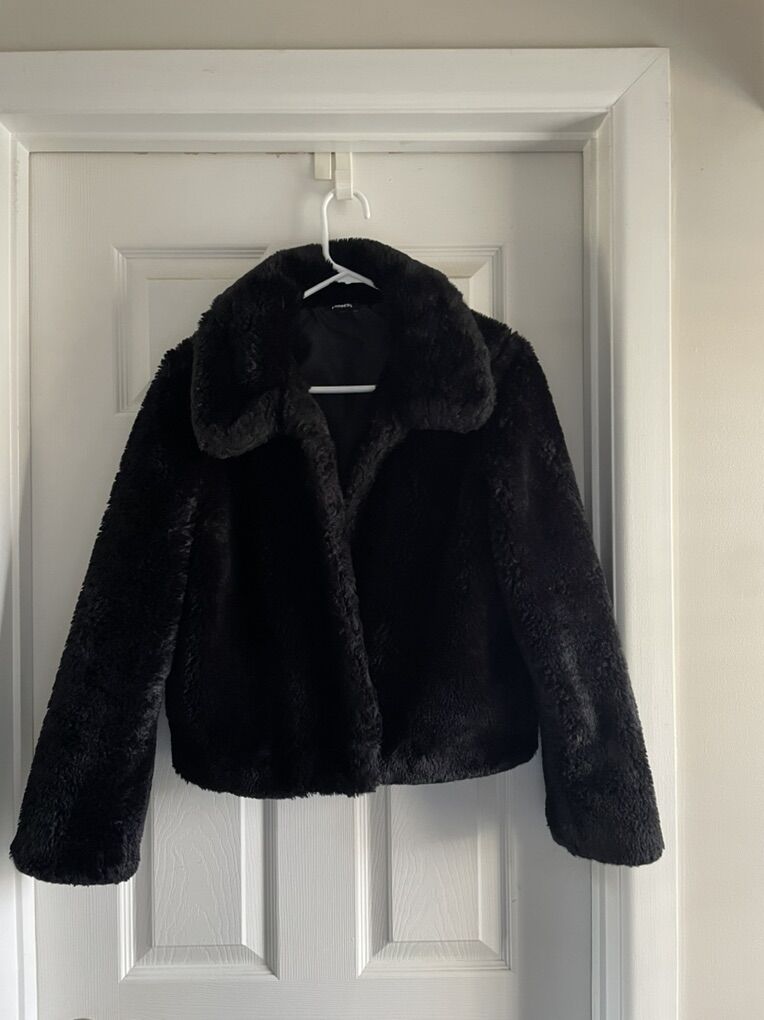 Womens Black Faux Fur Coat Size Medium