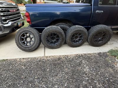 Set of 4 BFGoodrich All-Terrain T/A KO2 Tires LT245/75R17 on Black Off-Road Wheels