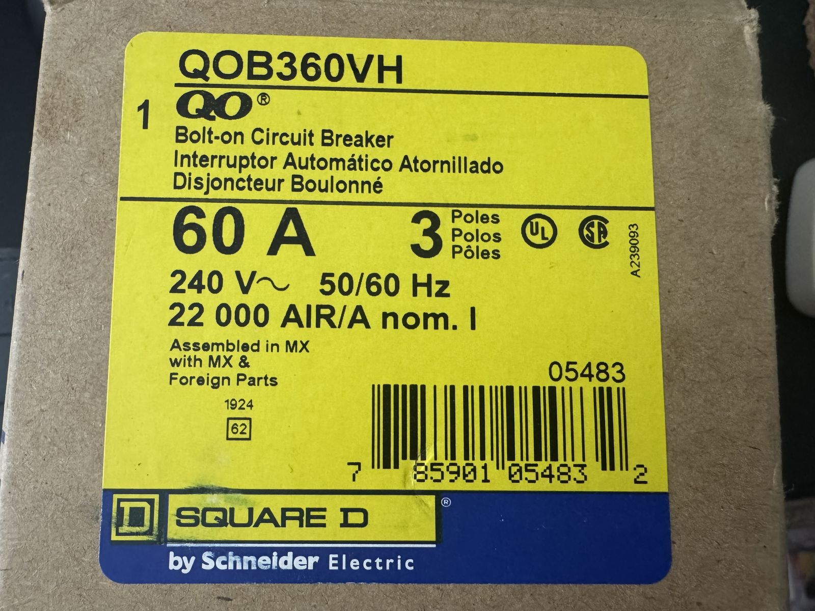 Square D 60A/30A Breakers QOB360VH 3 Pole