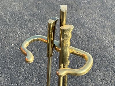 Fantastic Vintage Mid Century Modern 1960’s Solid Brass Chimney Fireplace Toolset tools irons MCM