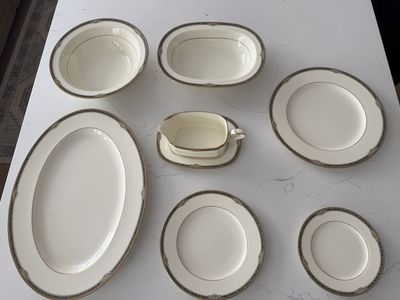 Noritake Covina Bone China Dinnerware Set - 7 Pieces, Elegant Gold & Black Trim