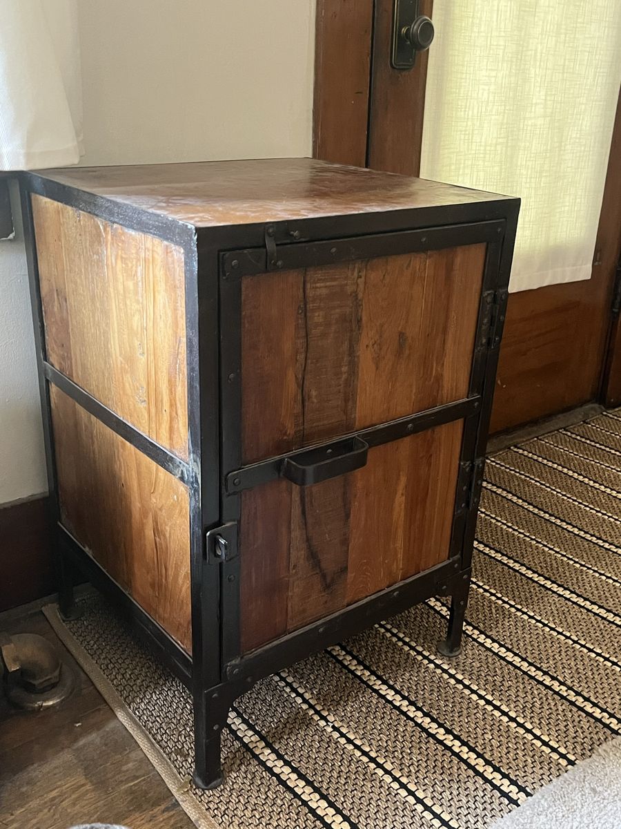 Rustic Industrial Reclaimed Wood & Metal Cabinet Accent Side Table
