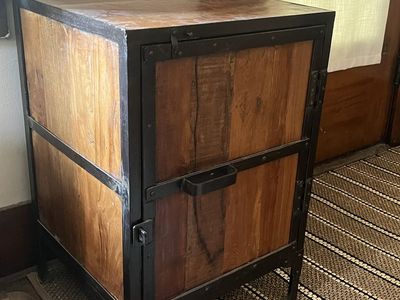 Rustic Industrial Reclaimed Wood & Metal Cabinet Accent Side Table