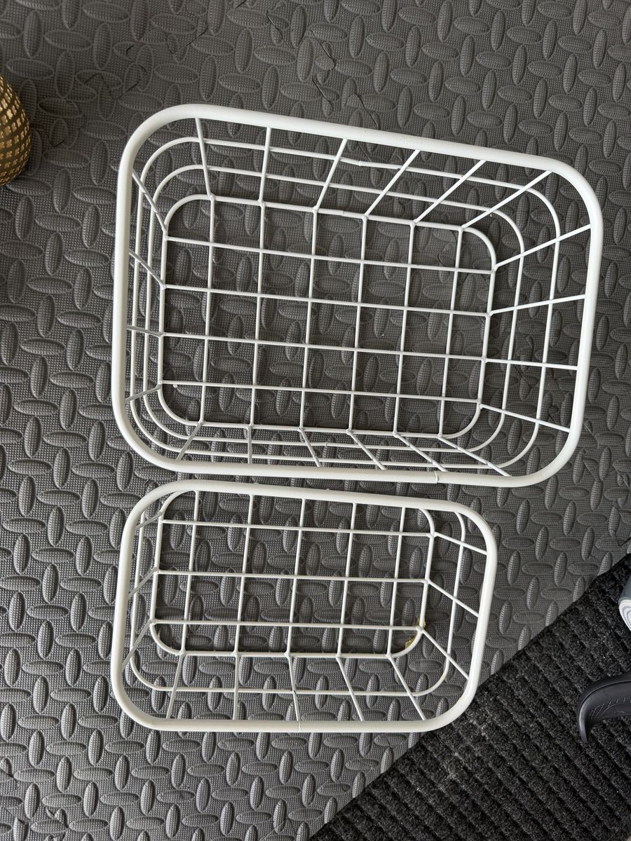 Set of 2 White Metal Wire Storage Baskets