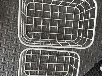 Set of 2 White Metal Wire Storage Baskets