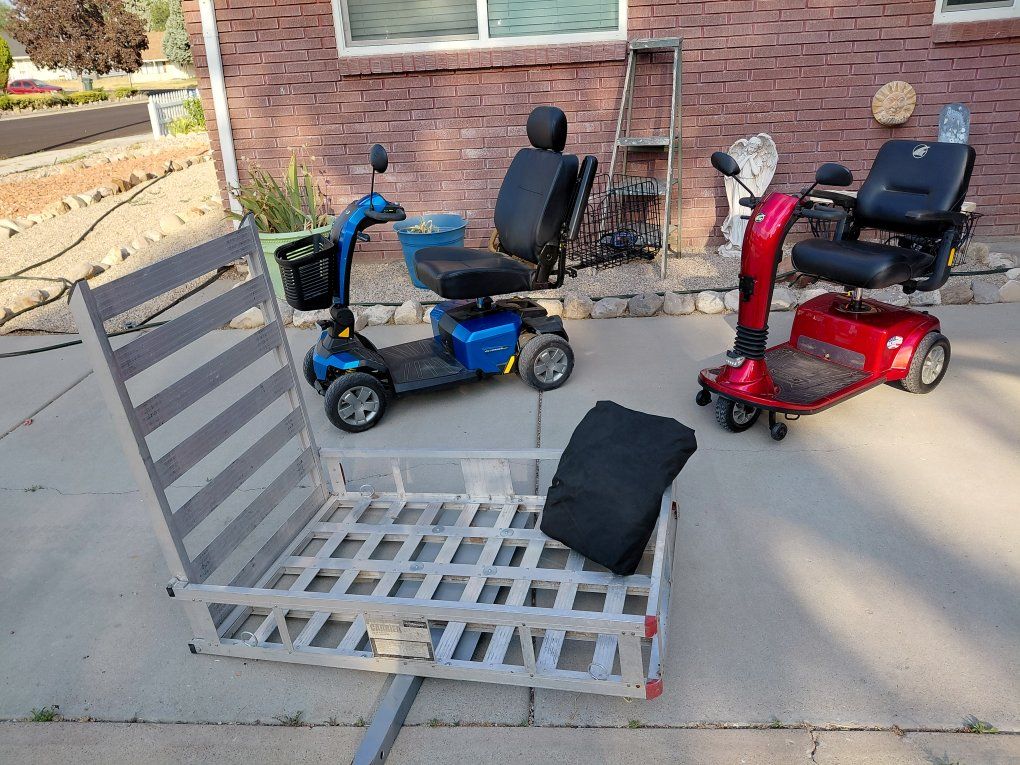 Boundled price $1800
Can piece sell
Blue Pride Victory LX Sport 4-Wheel Electric Scooter
Red Companion GC340 
MAXX HAUL/ Cover