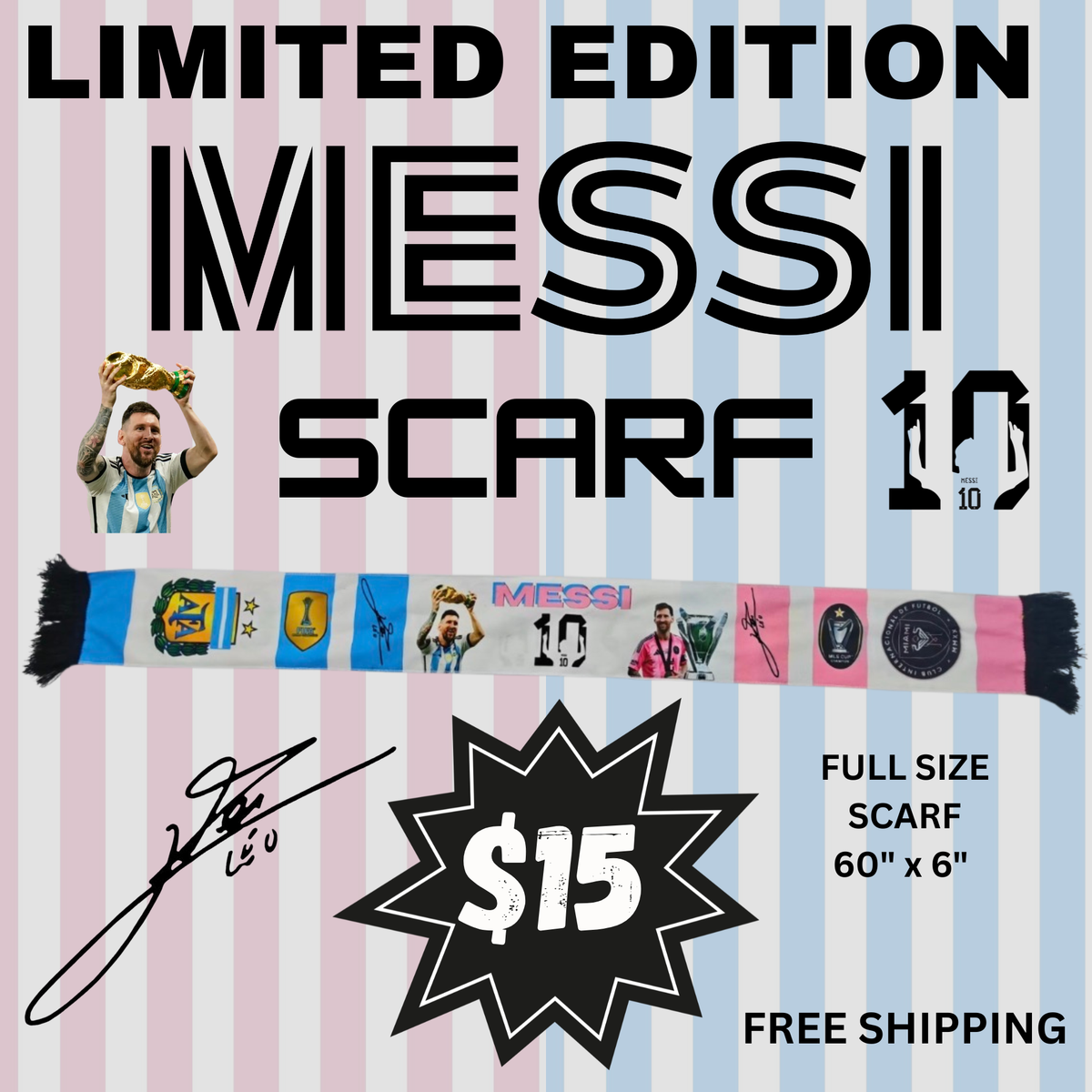 Leo Messi Scarf Limited Edition Full Color Scarf
