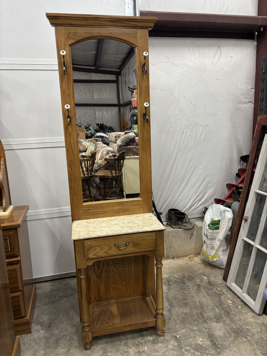 Wooden Entry Hall Tree with Marble Top
