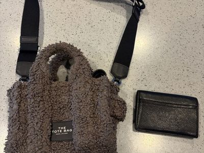 Marc Jacobs The Teddy Micro Tote Bag in Grey Sherpa with Matching Leather Wallet