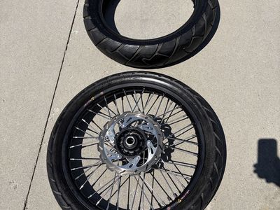 Continental ContiAttack SM Motorcycle Tires and front rim