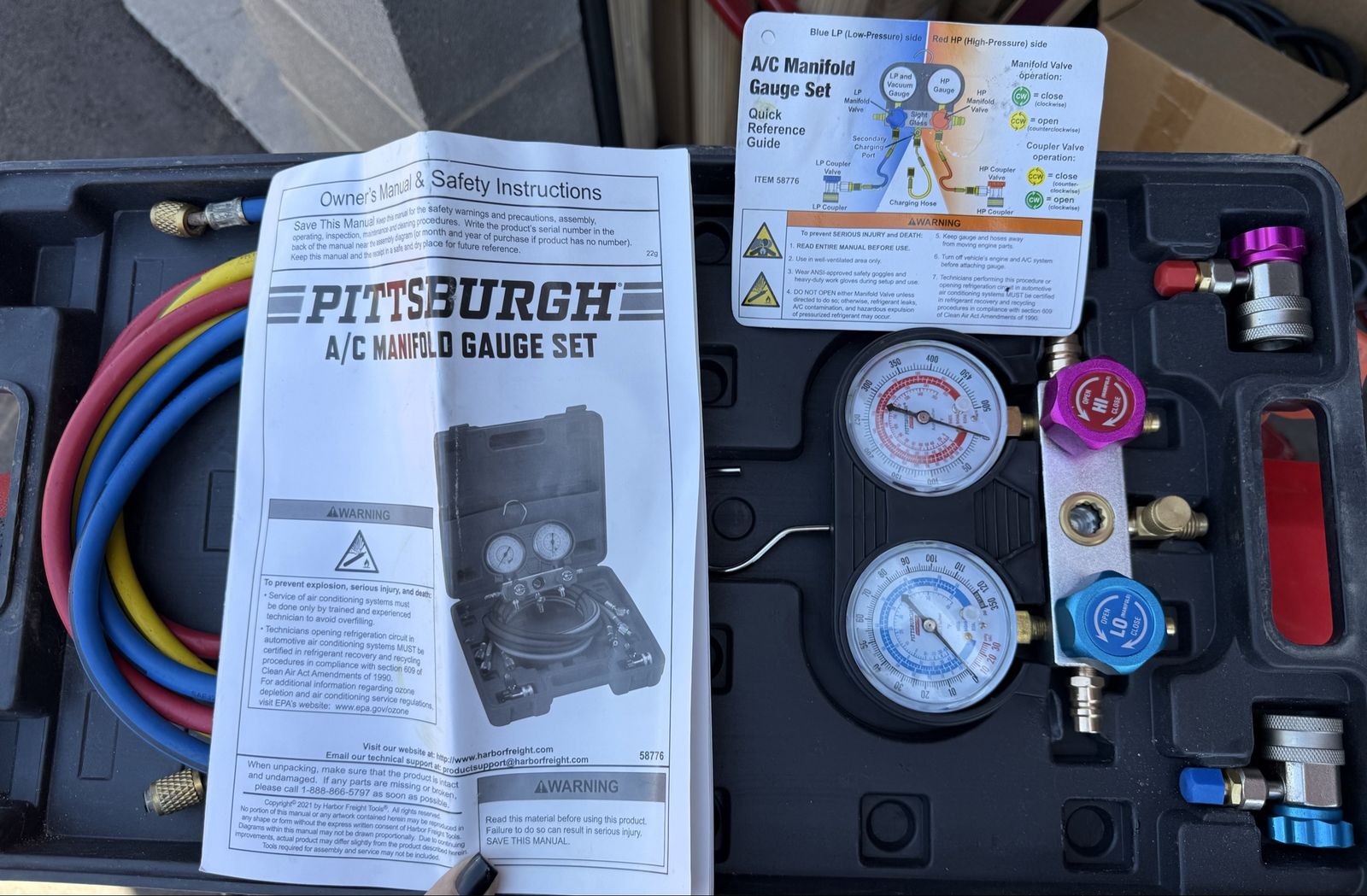 PITTSBURGH R134a A/C Manifold Gauge Set - Automotive AC Refrigerant Diagnostic Tool Kit