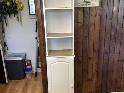 White Wood Storage Cabinet with Shelves and Door - Great for narrow space 14” W x 9 D x 69” H