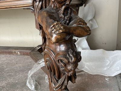 ANTIQUE WOOD LARGE HEAVY TABLE BASE MYTHICAL MEN BASE