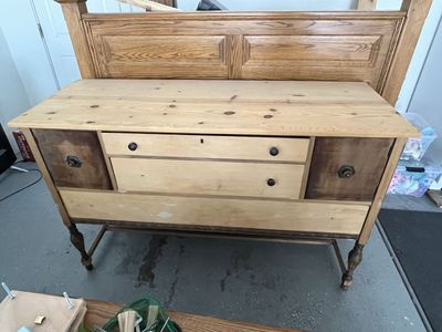 Antique vintage Wooden Buffet with Two Drawers and Side Cabinets