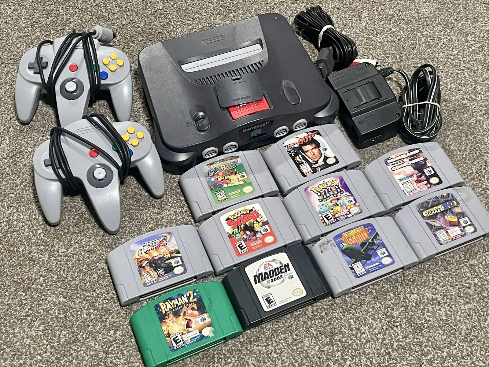 Nintendo 64 (N64) Console Bundle with 2 Controllers, Power, A/V & 9 Games (Mario, 007, Pokémon)