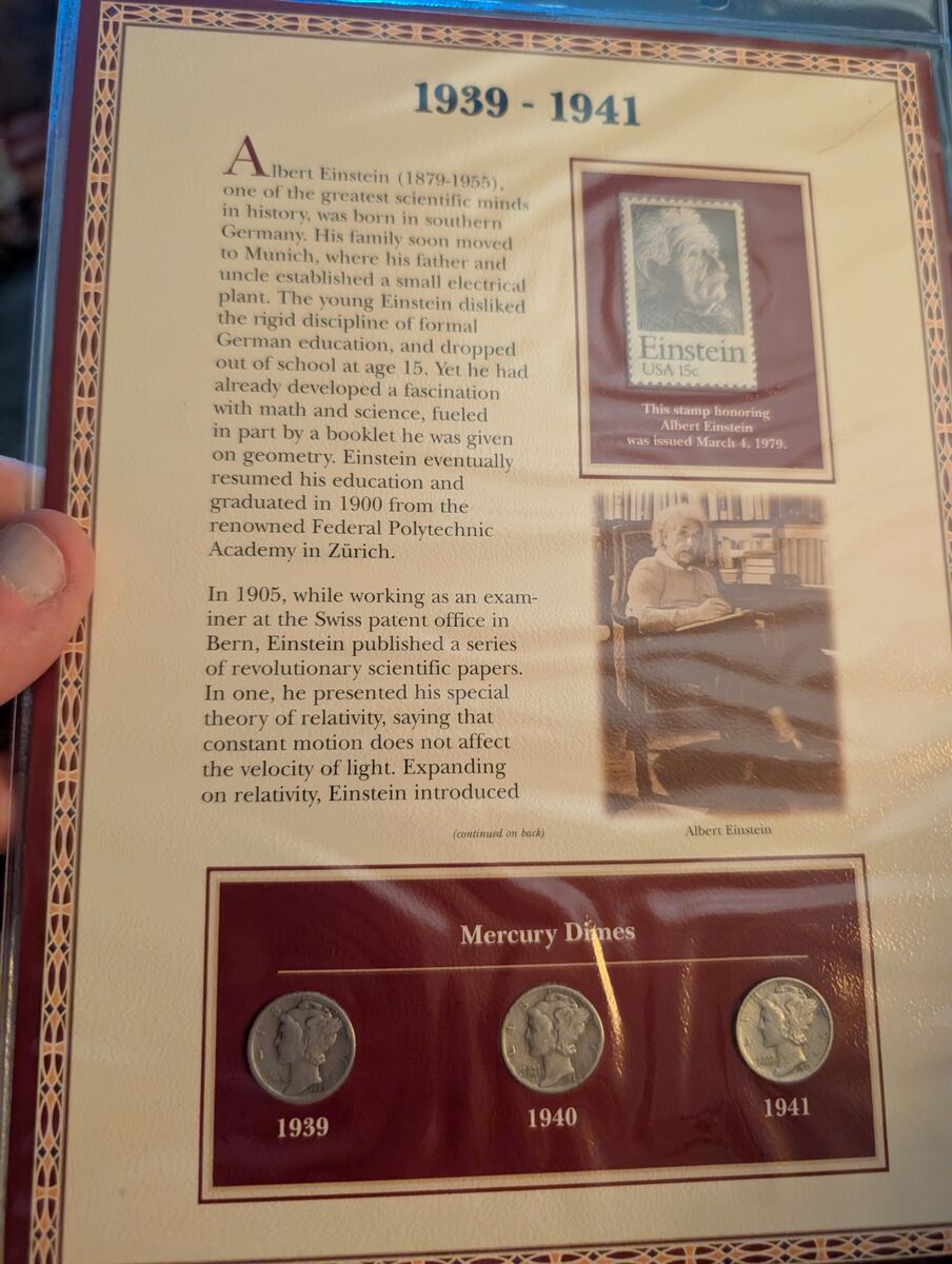 Mercury Dimes 1939,40 and 41 plus an Albert Einstein 1974 stamp