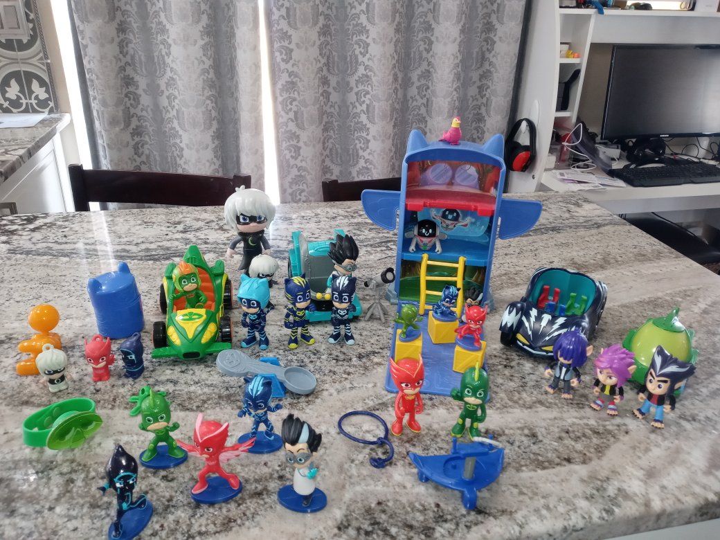 PJ Masks Toy Lot: Headquarters Playset, Vehicles, Figures, Accessories - Excellent Condition