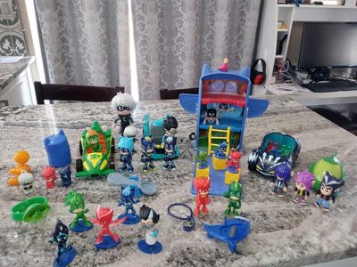 PJ Masks Toy Lot: Headquarters Playset, Vehicles, Figures, Accessories - Excellent Condition