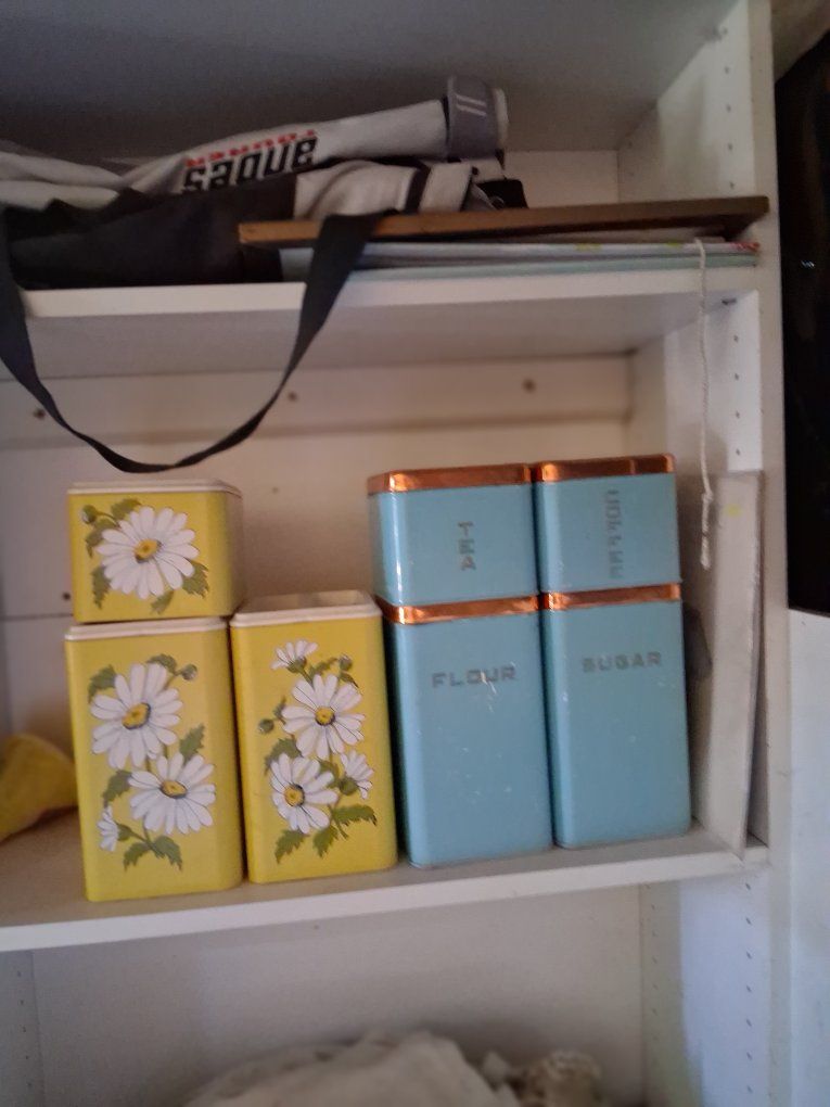 vintage canisters and salon chairs