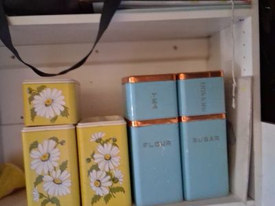 vintage canisters and salon chairs