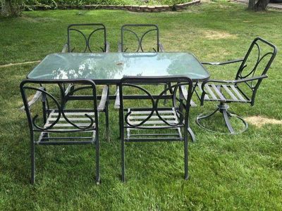 Outdoor Metal Glass Patio Table 5 Chairs Set