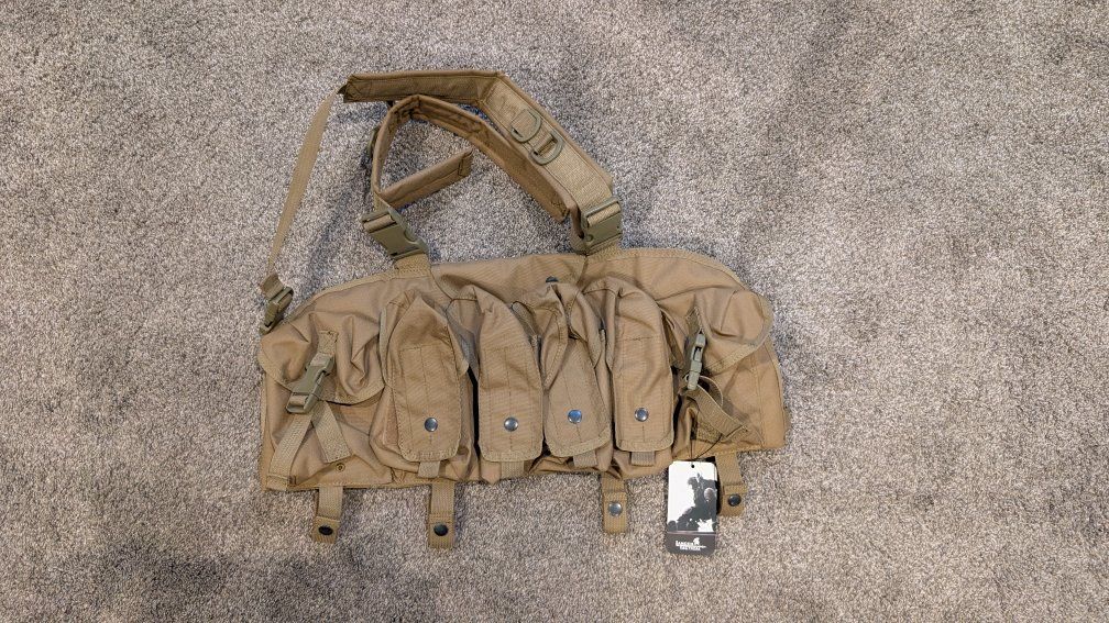 Lancer Tactical Airsoft Chest Rig - Tan with Multiple Pouches, Adjustable Straps