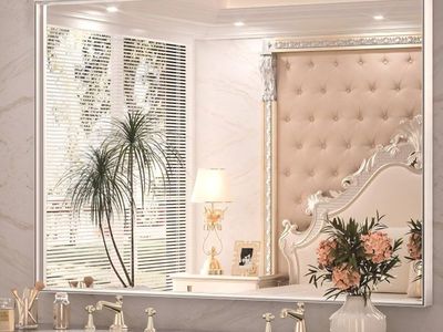 Keonjinn 48 x 36 Inch Silver Bathroom Mirror for Over Sink Large Rectangle Wall Mirror Brushed Metal Framed Square Corner Vanity