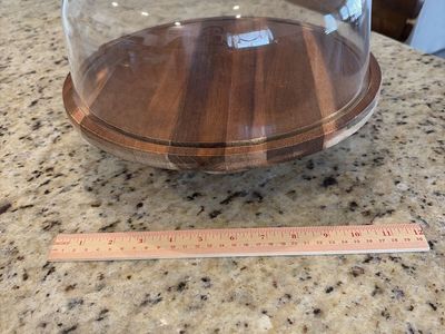 Wooden Cake Stand with Glass Dome Lid - 12 inch Round Serving Platter