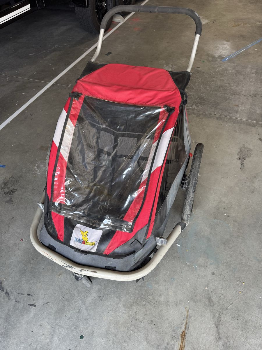 Kidz R Us Red/Black 2-Child Bicycle Trailer & Stroller Combo - Used, Good Condition