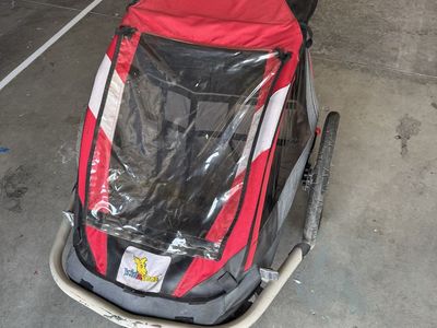 Kidz R Us Red/Black 2-Child Bicycle Trailer & Stroller Combo - Used, Good Condition