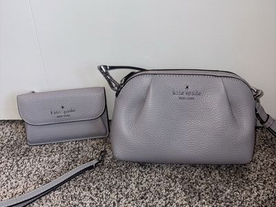 Kate Spade New York Grey/Purple Leather Crossbody Bag & Matching Wallet Set