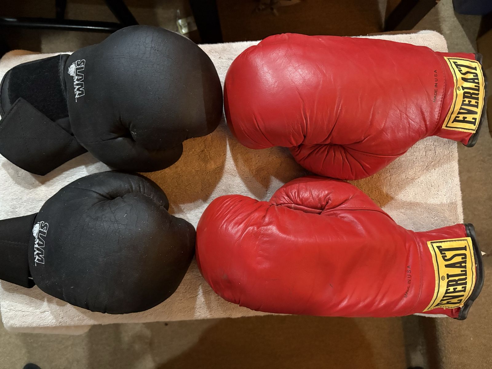Used Everlast Red & Slam Black Boxing Gloves - Training & Sparring Set