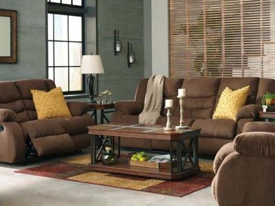 Ashley Furniture Tulen Chocolate Brown Reclining Sofa, Loveseat, & Recliner Set - Manual Recline, 3-piece set