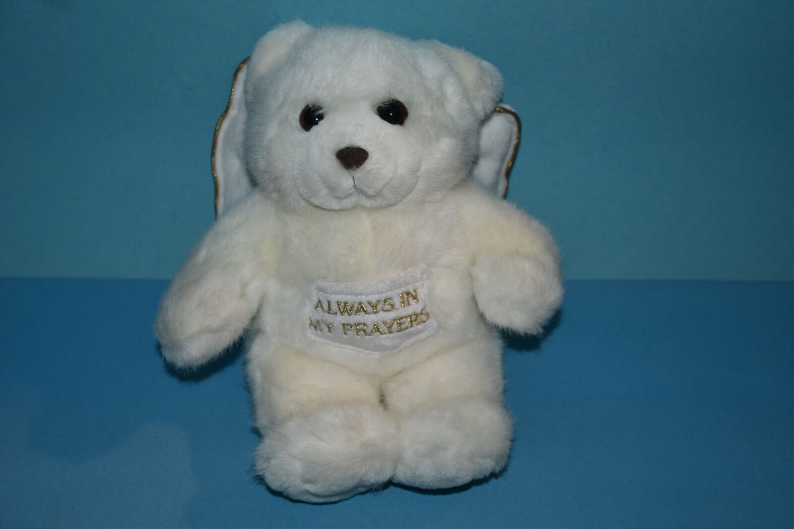 NEW "ALWAYS IN MY PRAYERS" FLUFFY WHITE ANGEL TEDDY BEAR ~ WINGS ~ HEIGHT 11" ~ CUTE, SOFT & CLEAN!