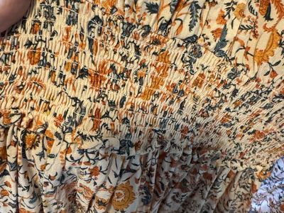 Pioneer Trek Old Navy Floral Smocked-Waist Midi Dress - Small, Cotton, Long Sleeve, V-Neck, Light Peach/Orange/Blue