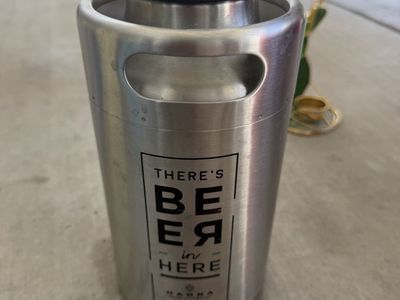 Hanna Stainless Steel Mini Keg Growler/Bottle w/ Handle - "There's Beer in Here"