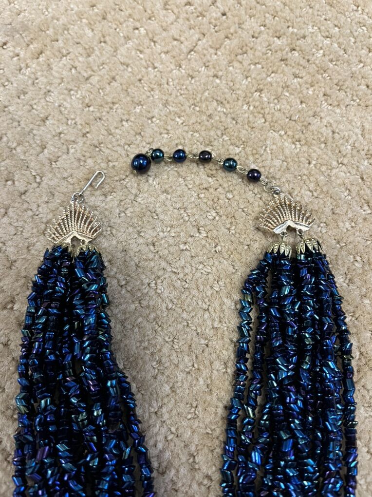 Gorgeous Dark Navy Blue Glass Beaded Choker/Necklace- Vintage