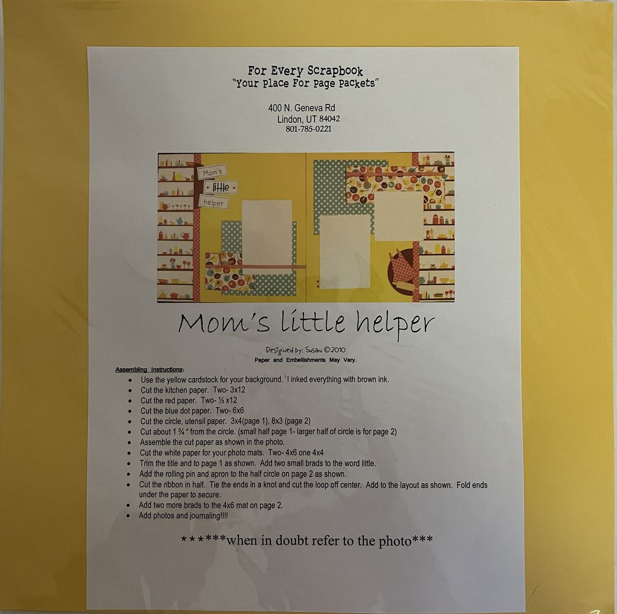 12” x 12” Scrapbook Page Kit – Mom’s Little Helper